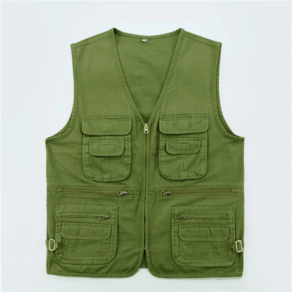 Men's Multi Pocket Outdoor Vests Hiking Fishing Working Photography Vest Waistcoat Zip Sleeveless Jacket Vest Tops For Man Vedee