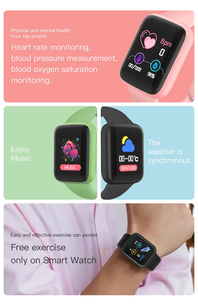 Color Screen Smart Fitness Bracelet D20 Macaron Y68 Health Heart Sleep Tracker Sports Watch For Men Women Xiaomi Andriod IOS Vedee