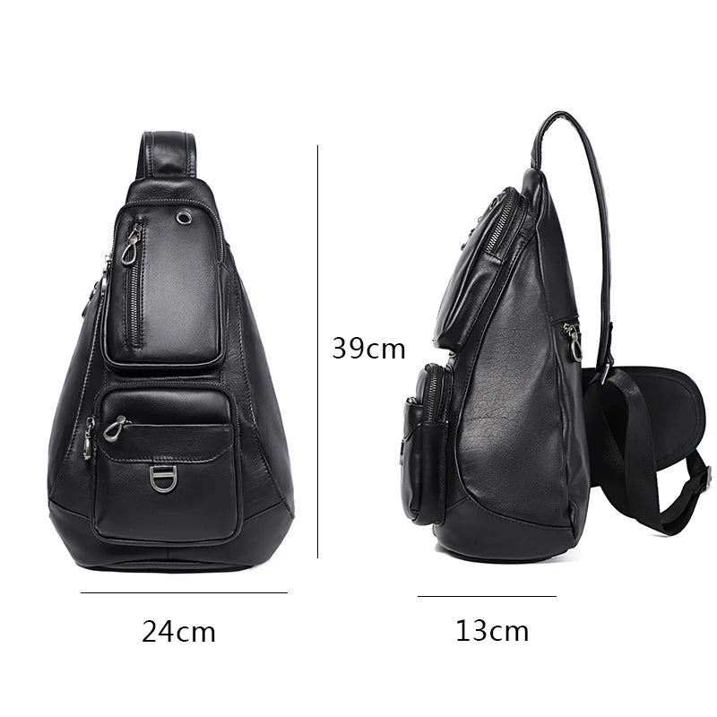 First Layer Cowhide Leather Men's Chest Bag Business Messenger Bag  Fashion Men Bags Outdoor Sports Brand Shoulder Bags Vedee