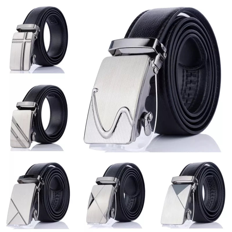 New Men's Automatic Buckle Belts PU Leather No Buckle Waist Belts Gold Silver Men Alloy Casual Strap Jeans Belt Waistband 120cm Vedee