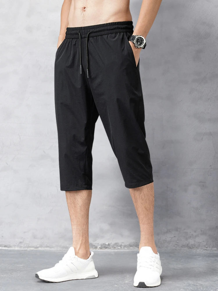 Men's Shorts Summer Breeches 2023 Thin Nylon 3/4 Length Trousers Male Bermuda Board Quick Drying Beach Black Men's Long Shorts Vedee