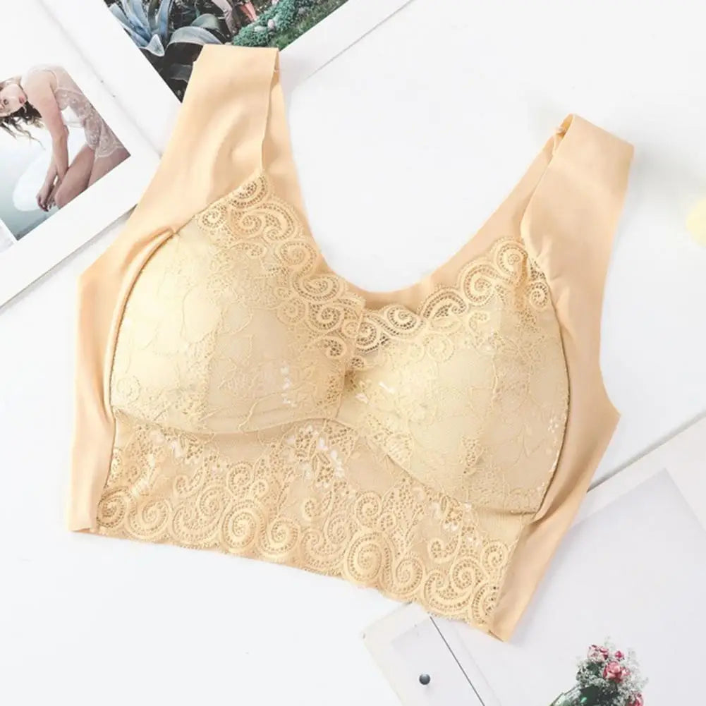 Breathable Nylon Bra Comfortable Lace Bra with Wide Shoulder Straps Seamless Breathable Supportive for Women's Yoga Sports Vedee