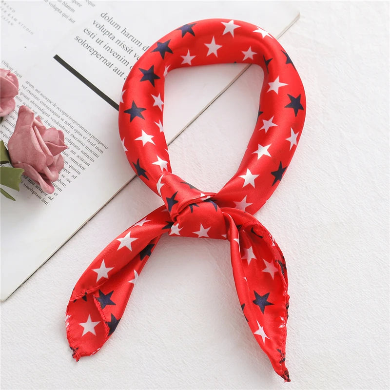 Women Scarf lady Wraps Elegant Floral Dot Spring Summer silk scarves square  Head Neck Hair Tie Band Neckerchief  skinny Vedee