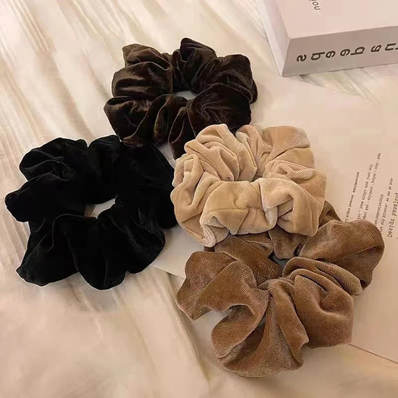 Women Hair Tie Soft Headwear Large Elastic Rubber Hair Rope Vintage Velvet Scrunchie Girl Ponytail Holder Hair Accessories Vedee