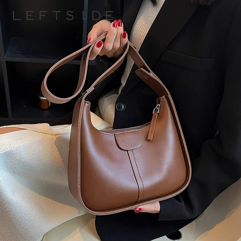 LEFTSIDE Vintage Shoulder Crossbody Bags for Women PU Leather Women's New 2023 Trend Fashion Handbag Clutch Small Black Brown Vedee