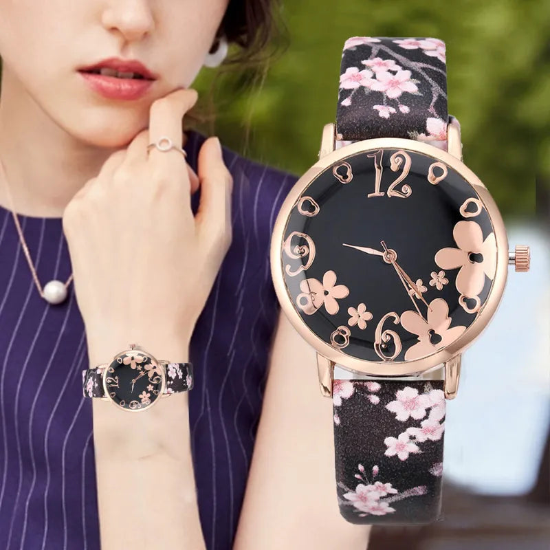 Colorful Flowers Women's Watches Printed Belt Quartz Wristwatches for Girls Ladies Watches Casual Clock Gift Relogios Feminino Vedee