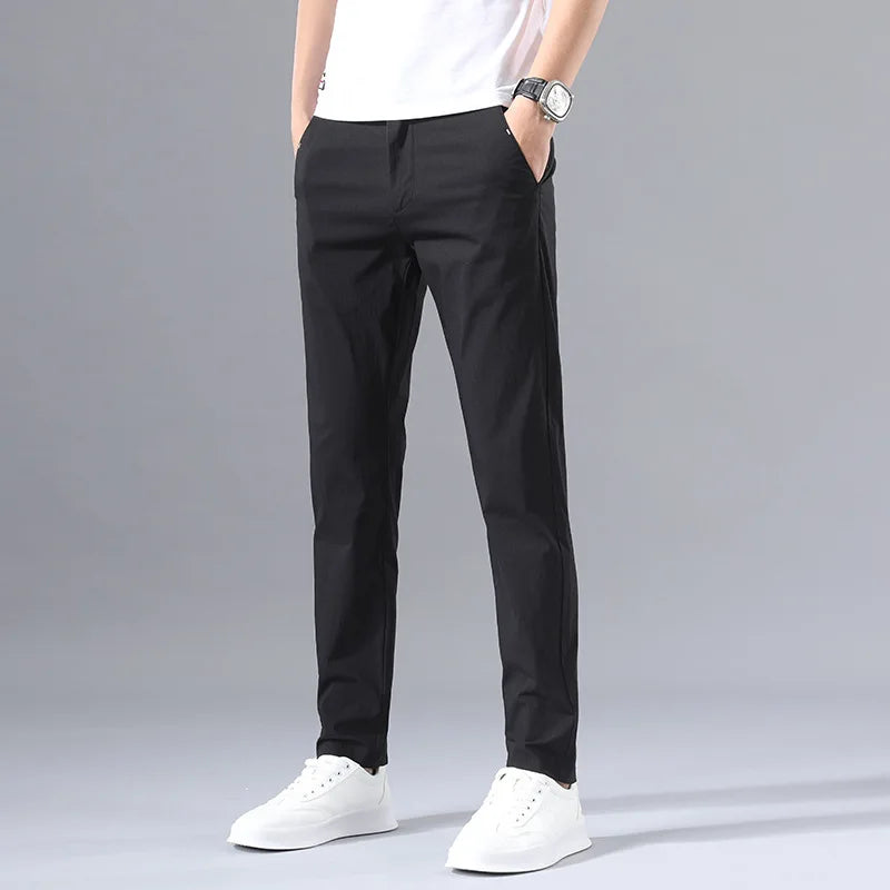 2023 New Men's Slim Fit Ice Silk Chinos & Khakis Trousers, Spring and Summer Trendy High-End Stretch Business Casual Pants Vedee