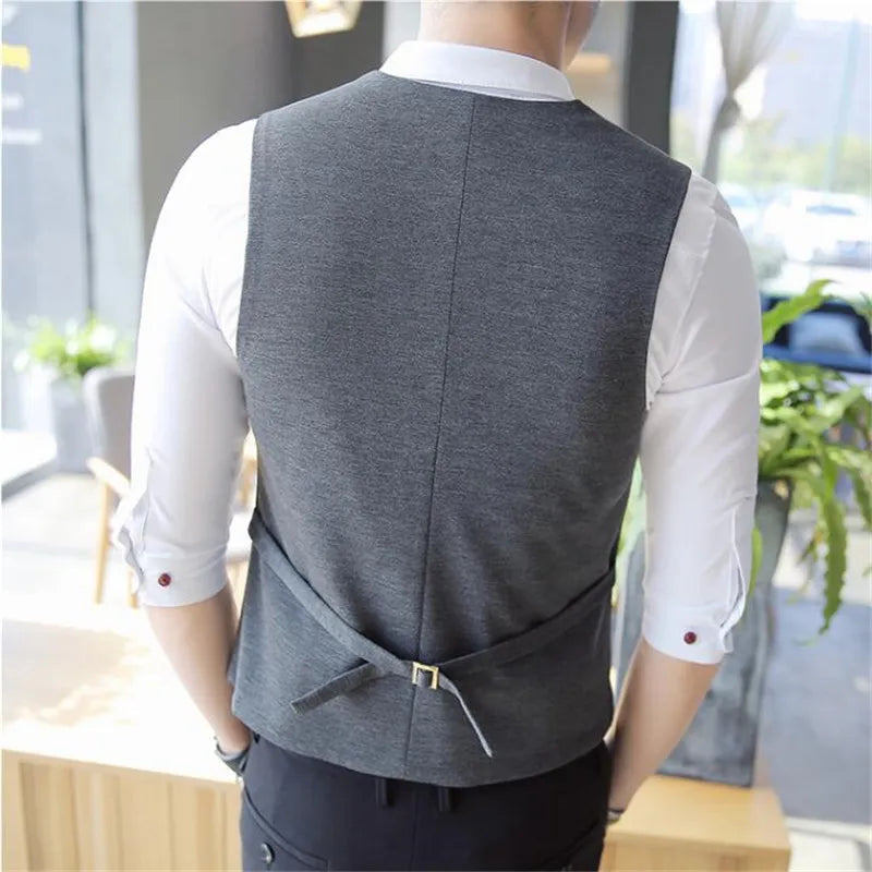 Men's Double Breasted Vest Spring 2022 New Slim Sleeveless Formal Suit Vest Gray Black Fashion Men's Business Casual Suit Vest Vedee