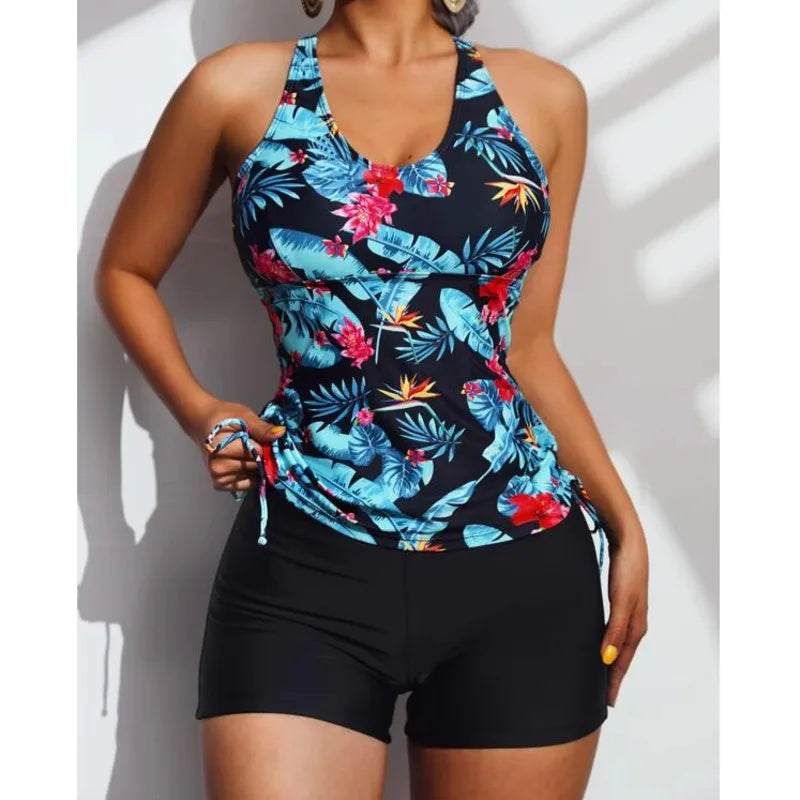 Summer 2024 Swimsuits Closed Tankini Sets Female Swimwear Push Up Beach Wear Two Piece Bathing Suits Pool Women's Swimming Suit Vedee