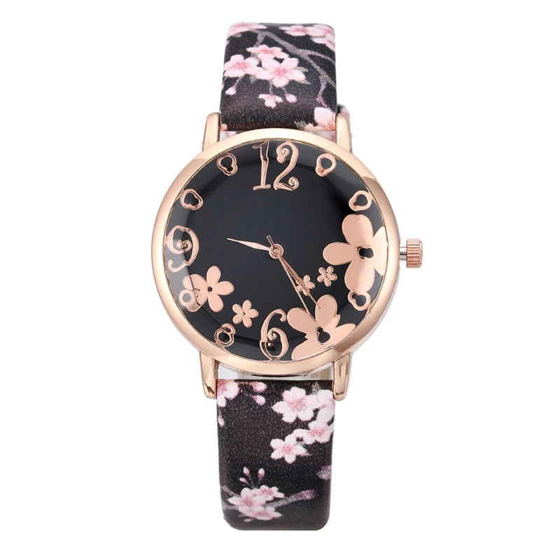 Colorful Flowers Women's Watches Printed Belt Quartz Wristwatches for Girls Ladies Watches Casual Clock Gift Relogios Feminino Vedee