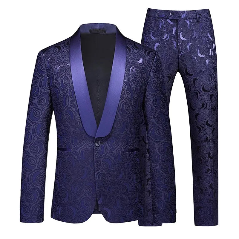 Luxury Jacquard Suit Men Business Banquet Wedding Party Groom Swallowtail Dress Men's Slim Fit Blazers Pants Large Size 6XL Vedee