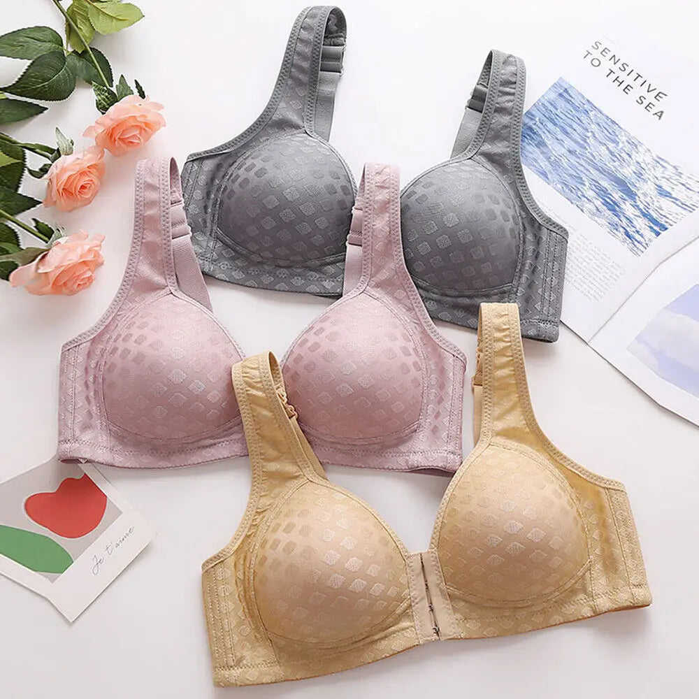 Women's Front Fastening Push Up Bra Non Wired Ladies Comfort Soft Cup Underwear Padded Tops Bras Anti Sagging Plus Size Lingerie Vedee