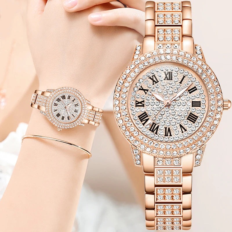 Casual Elegant All-Star Women's Quartz Watch Shiny Fine Zircon Mechanical Lady Wristwatches Fashion Folding Watches Buckle Watch Vedee