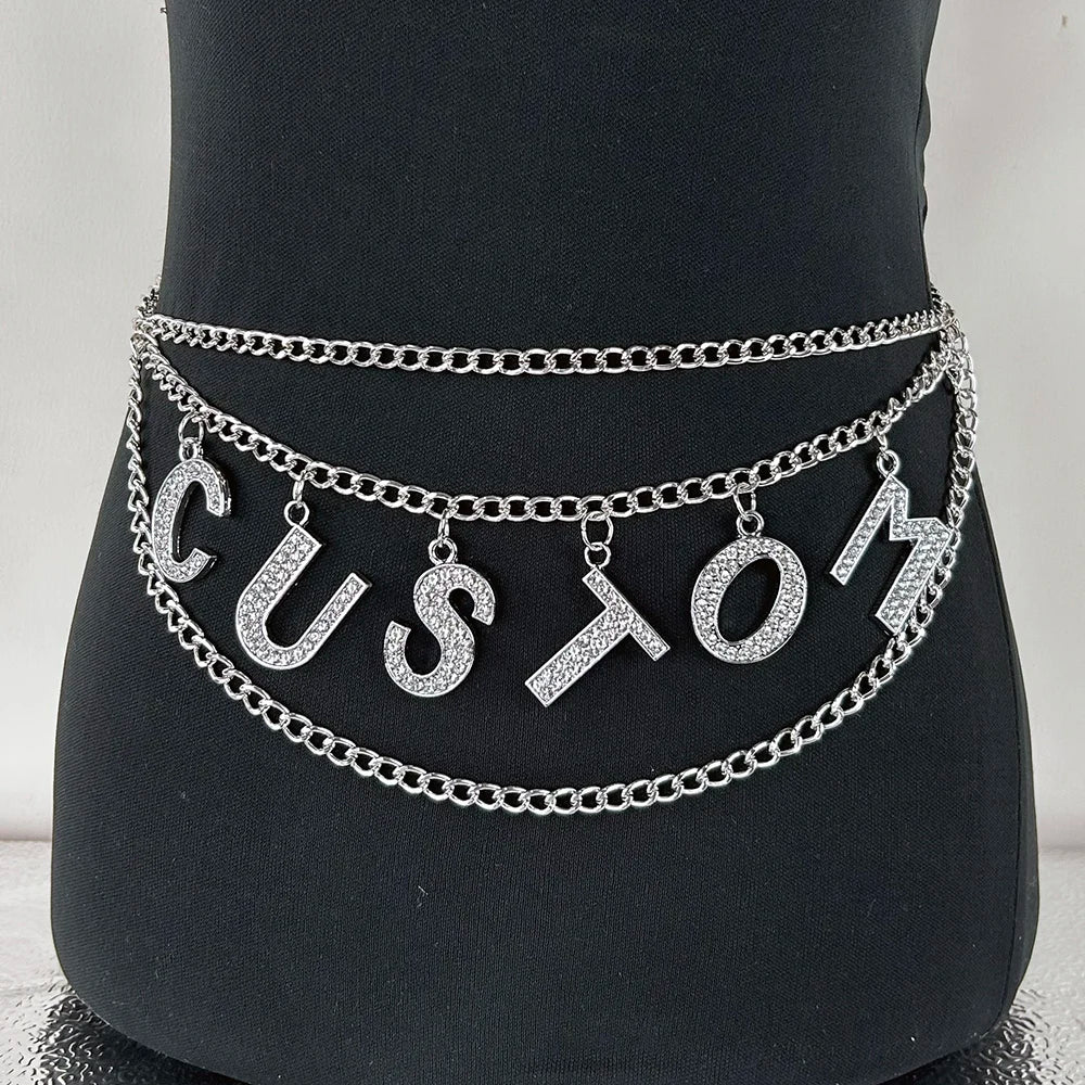 Crystal Custom DIY Big Letters Waist Chain Belt Sexy Women Rhineston Statement Name Letter Body Chain Cosplay Accessory Gift Vedee