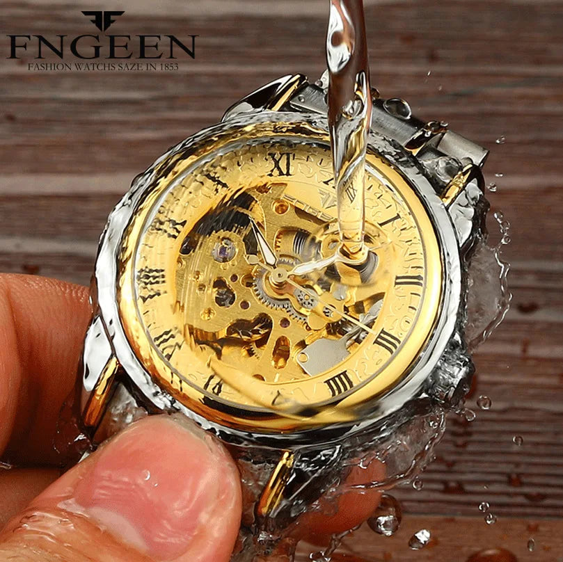 Men's Watch Fashion Luxury Automatic Mechanical Watch Stainless Steel Waterproof Sports Clock Hollow Skeleton Luminous Hands Vedee