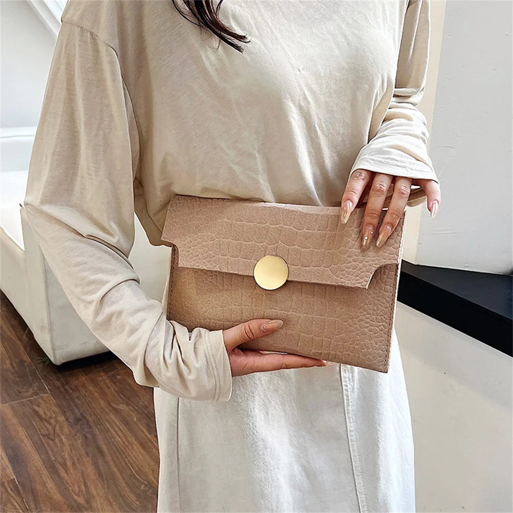 Casual Ladies Clutch Bag 2023 New Minimalism Handheld Envelope Bags Felt Indentation Handbag Solid Color Business Women's Bag Vedee