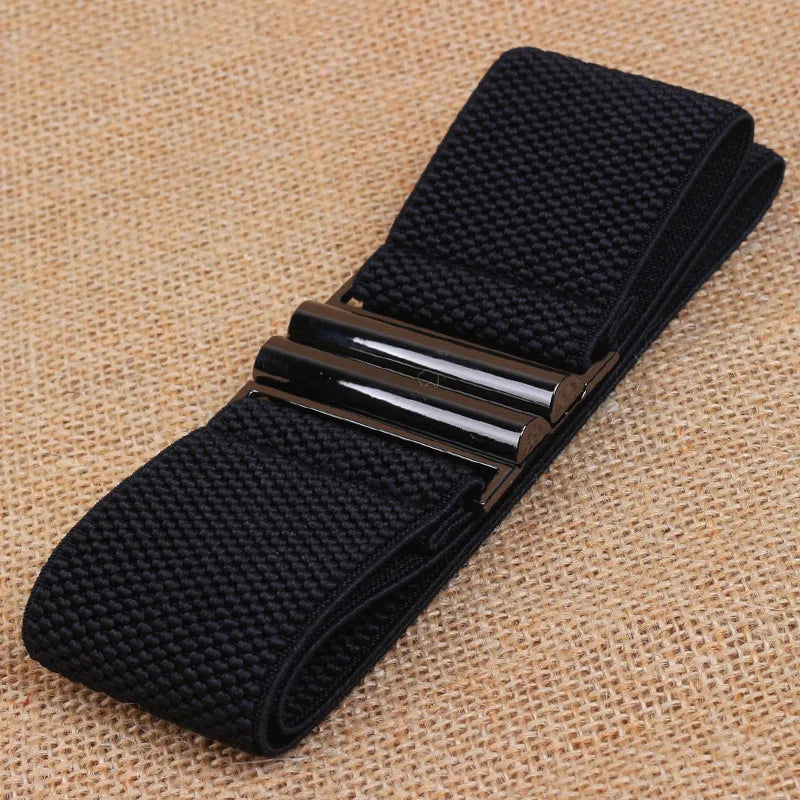 Women Elastic Band Wide Belts Simple Down Coat Waist Belt Female Buckle Black Strap Dress Decoration Accessories Vedee