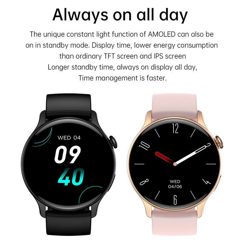 Xiaomi Mijia New Women Bluetooth Call Smartwatch Always Display Time Heart Rate Sports Health Monitoring Music GT4 Smart Watches Vedee