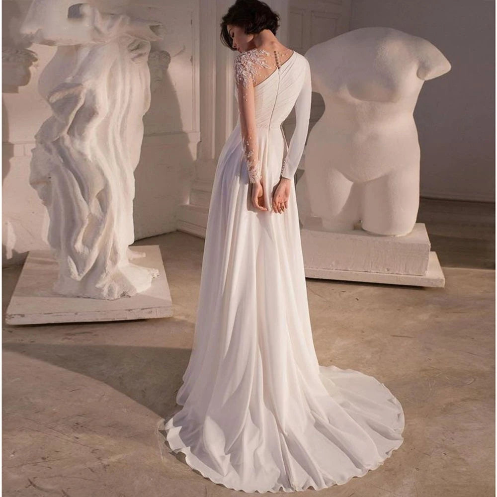 Simple Chiffon Wedding Dresses 2024 Vintage Strapless One Shoulder Bridal Gowns Side Split Robes Elegant Vestidos De Novia 2023 Vedee