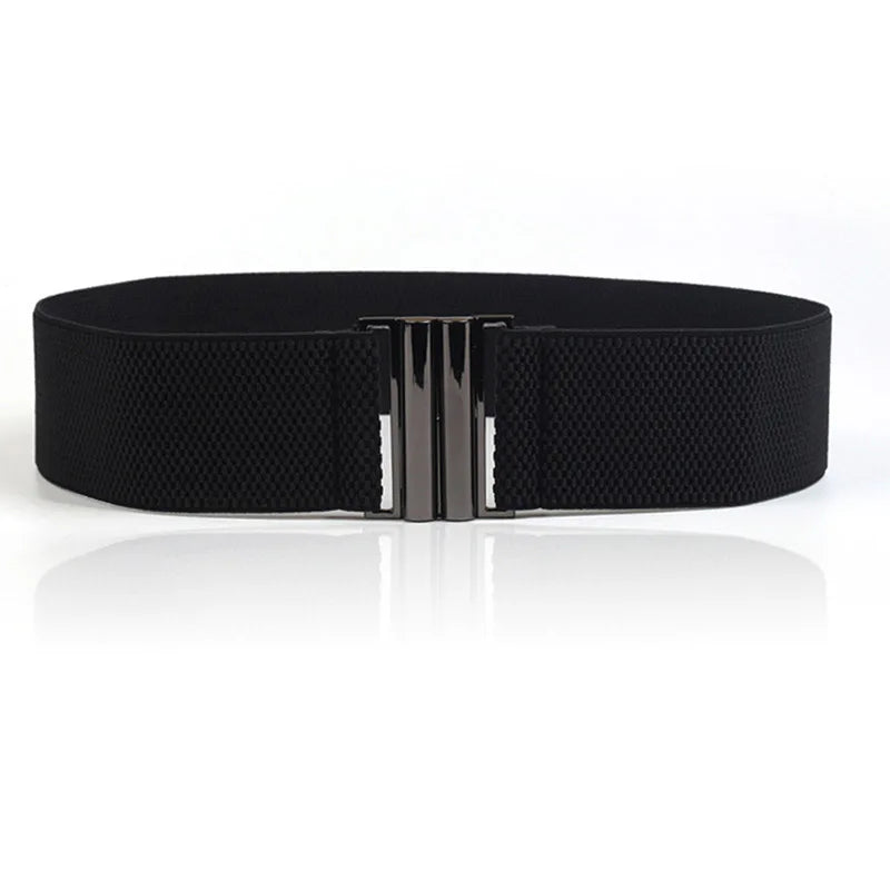 Women Elastic Band Wide Belts Simple Down Coat Waist Belt Female Buckle Black Strap Dress Decoration Accessories Vedee