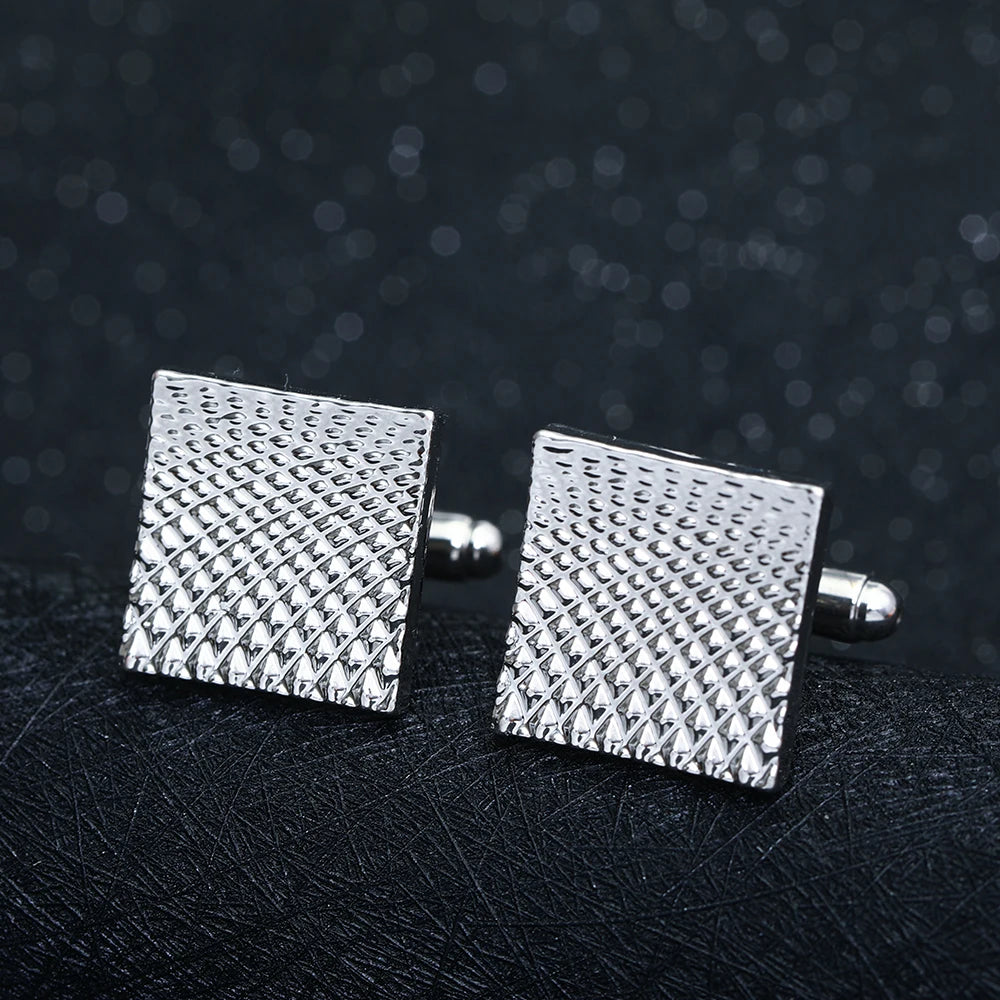 Carbon Fiber Grey Gray Silver Cufflinks And Studs Tuxedo Shirt Cuff Links Golden Silvery Square Button For Men Father Boys Gift Vedee