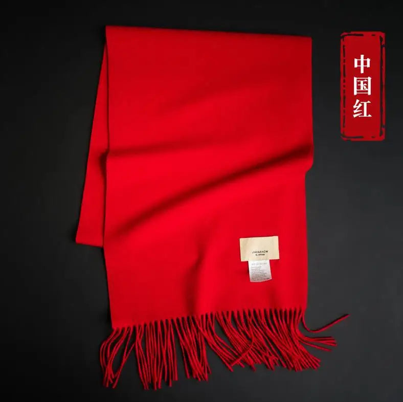 Solid Color Retro Chinese Red Tassel Fashion Comfortable Simple Women New Scarf Autumn Winter Thickened Warm Collar Long Shawl Vedee