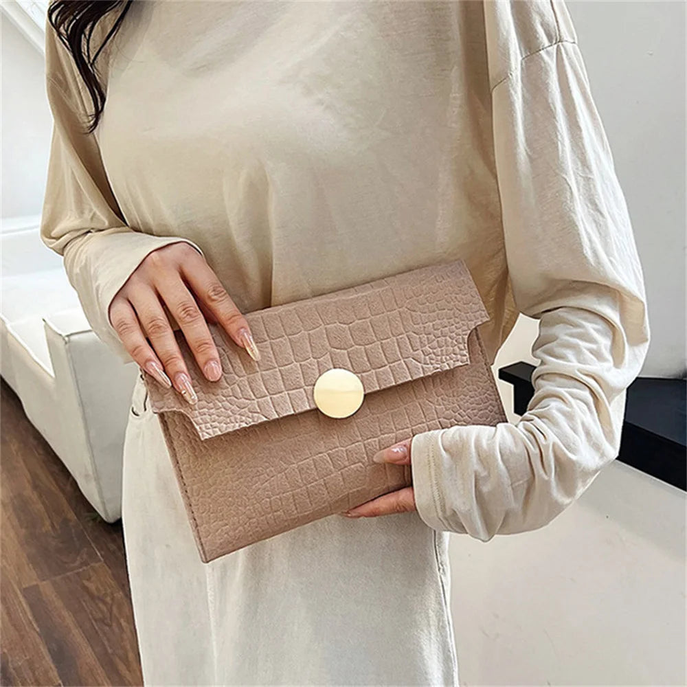 Casual Ladies Clutch Bag 2023 New Minimalism Handheld Envelope Bags Felt Indentation Handbag Solid Color Business Women's Bag Vedee