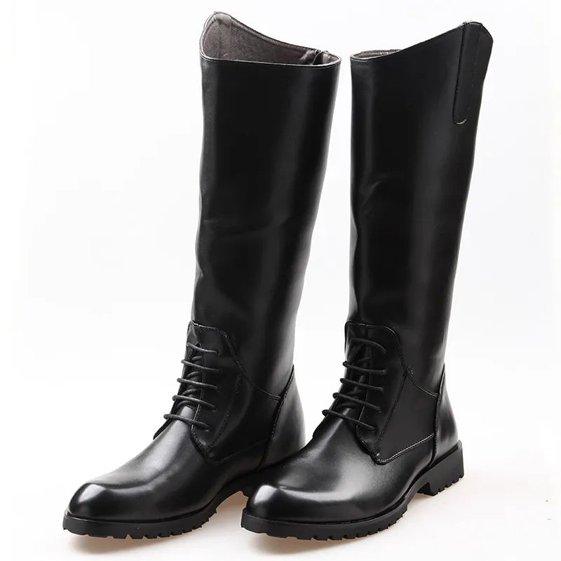 Fashion Casual Tall Leather Boots Back Zipper Men's Cowboy Boots Long Cavalier Soft Leather Riding Boots Motorcycle Boots 37-46 Vedee