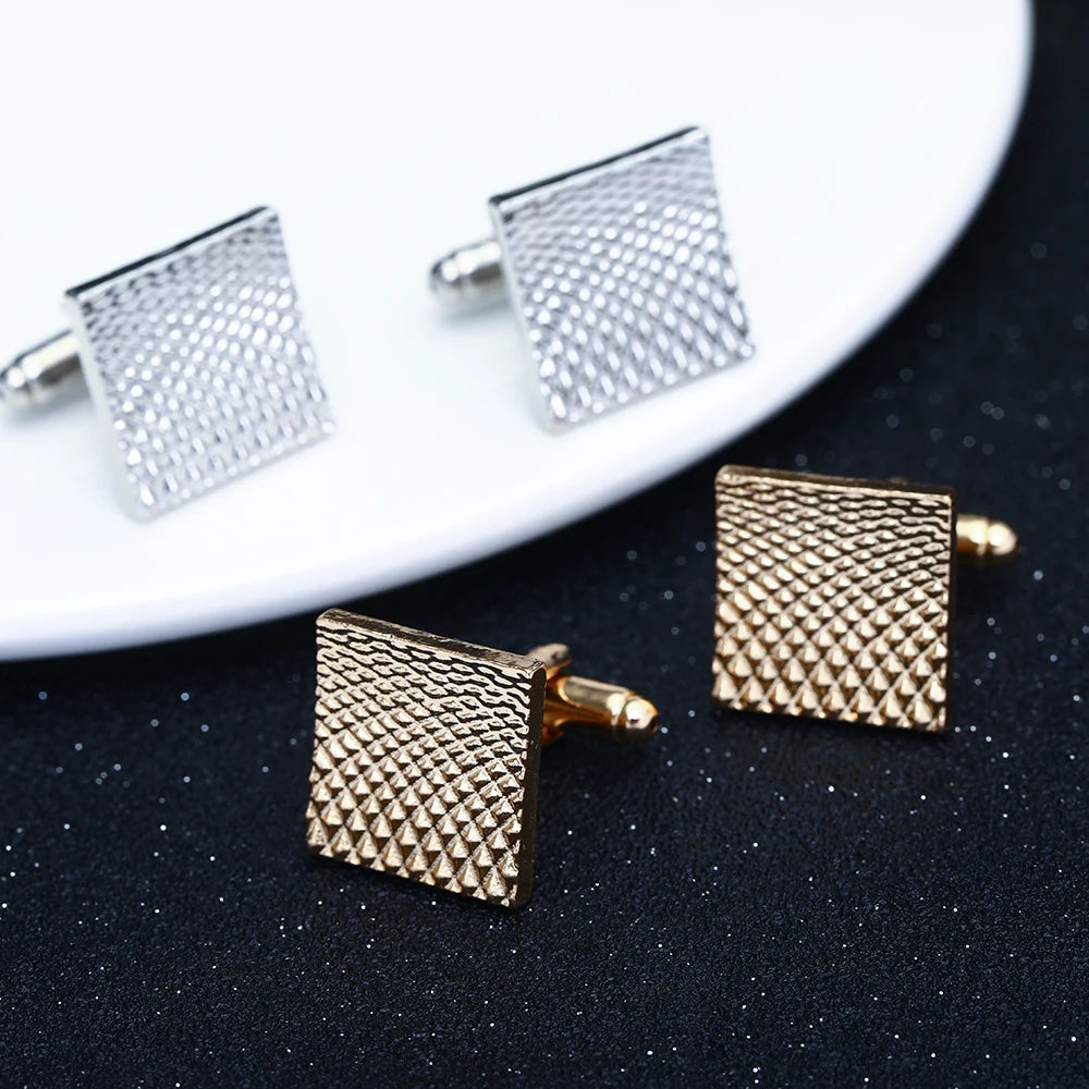 Carbon Fiber Grey Gray Silver Cufflinks And Studs Tuxedo Shirt Cuff Links Golden Silvery Square Button For Men Father Boys Gift Vedee