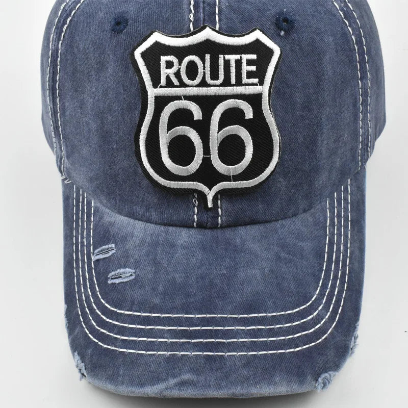 Embroidery Letters ROUTE 66 Baseball Cap Spring Autumn Brand Snapback Fashion Distressed Cotton Hat For Women Men Casquette Vedee