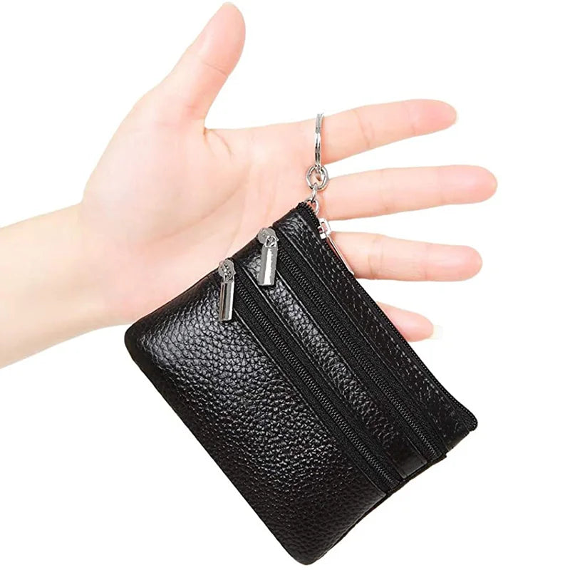 Fashion Women Genuine Leather Coin Purse Small Zipper Card Holder Mini Pouch Change Wallet with Keychain Vedee