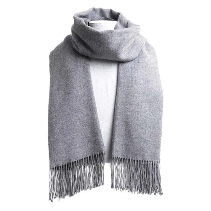 Brand Wool Scarves Winter Soft Warm Cashmere Shawl Thickened Long Tassel Shawl Warm Scarf Fashion Solid Color Women Man Scarf목도리 Vedee