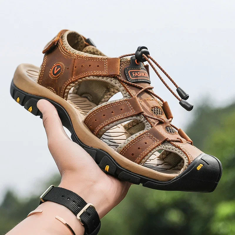 Men's Sandal Genuine Leather Men Shoes for Summer 2022 New Large Size Outdoor Walking Shoes Male Sandals Man Slippers Plus Size Vedee