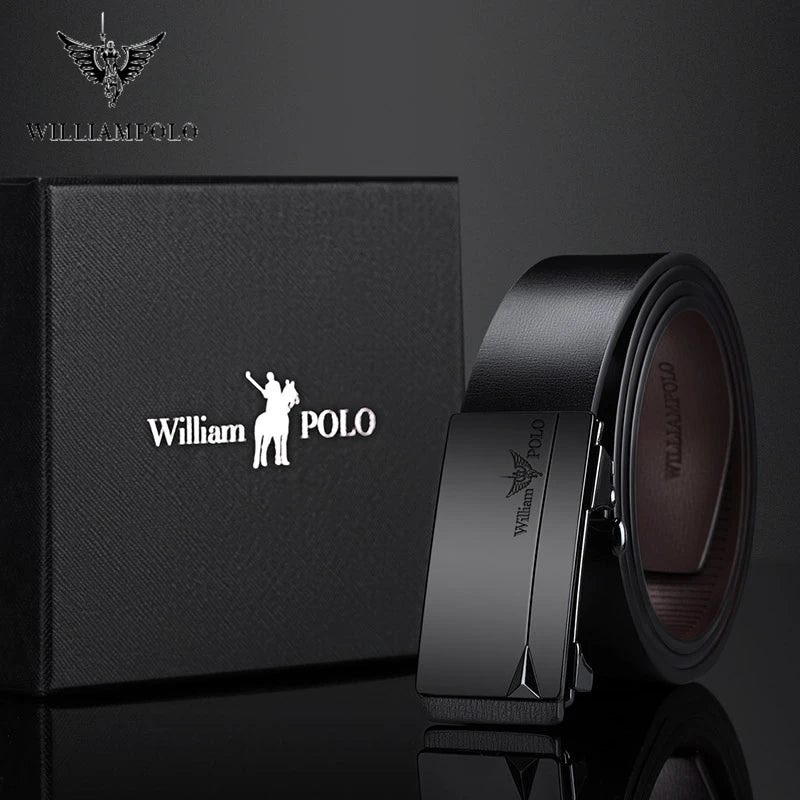 WILLIAMPOLO Famous Brand Belt Men Top Quality Genuine Leather Luxury Designer Male Automatic Buckle Belts For Men 105-130cm Vedee