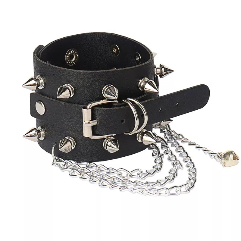 Fashion Gothic Punk PU Leather Studded Spikes Rivet Wide Cuff Bracelet Gothic Rivet Buckle Wristband for Men Women Jewelry Vedee