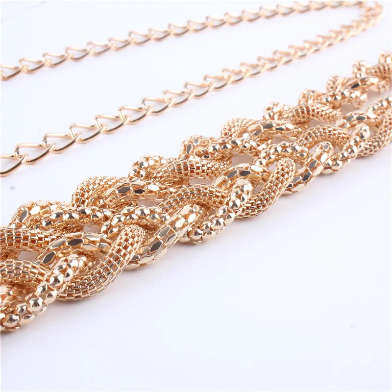 Gold Silver Metal Braided Woven Waist Chain Belts for Women Vintage Slim Corset Hip High Waistband Female Luxury Straps Vedee