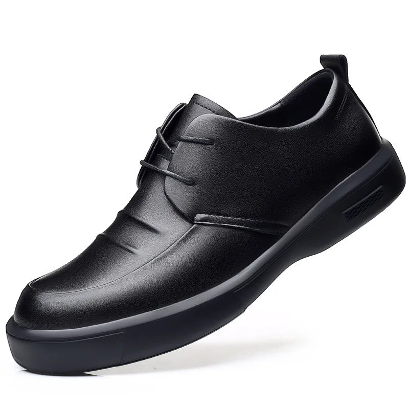 Men's New Black Business Casual Leather Shoes Men's British Korean Version of A Slip-on Trend Round Head Business Shoes Vedee