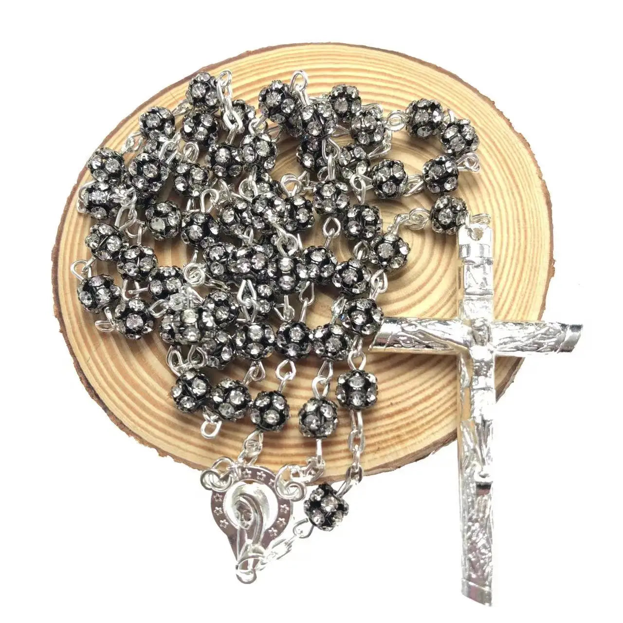 Free shipping white or black rosary bead necklace/ catholic rosary/ glass rosary / rhinestone rosary special offer Vedee