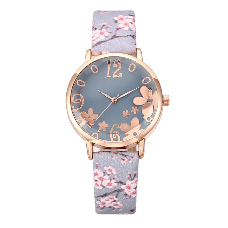 Colorful Flowers Women's Watches Printed Belt Quartz Wristwatches for Girls Ladies Watches Casual Clock Gift Relogios Feminino Vedee