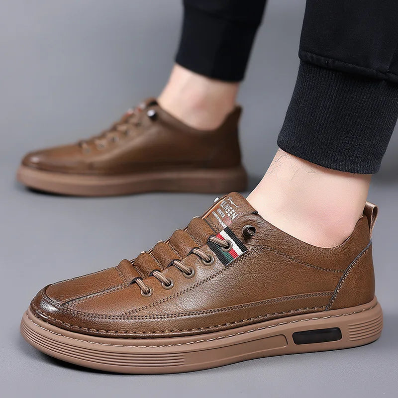 Men Leather Shoes Casual Male Sneakers Fashion Flats Premium Sneakers Banquet Comfortable Inside Handmade Trend Fashion Shoes Vedee