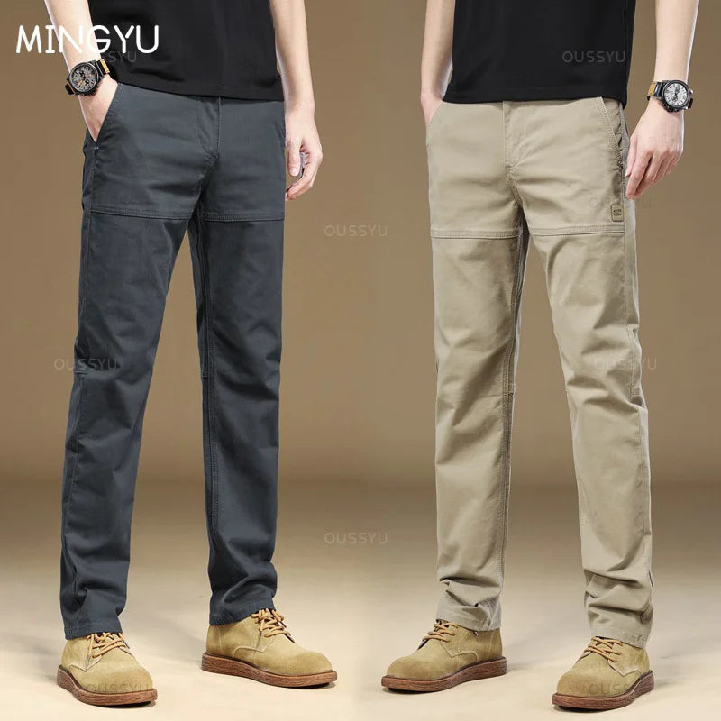 MINGYU Brand Clothing Men's Cargo Work Pants 97%Cotton Thick Solid Color Wear Korean Grey Casual Trousers Male Large Size 38 40 Vedee