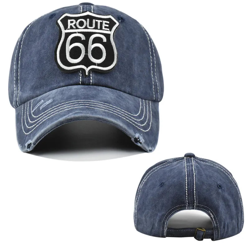 Embroidery Letters ROUTE 66 Baseball Cap Spring Autumn Brand Snapback Fashion Distressed Cotton Hat For Women Men Casquette Vedee