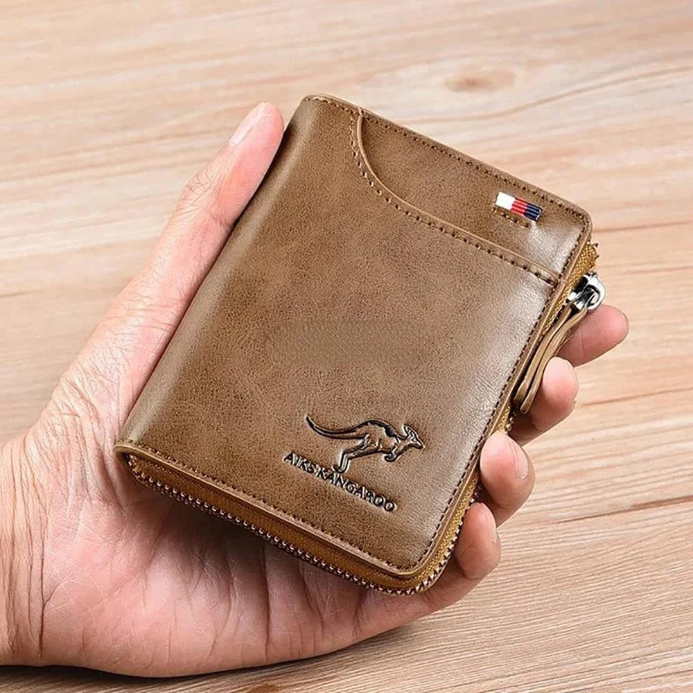 Kangaroo Wallet Men's RFID Blocking PU Leather Wallet with Zipper Multi Business Credit Card Holder Purse High Quality Vedee