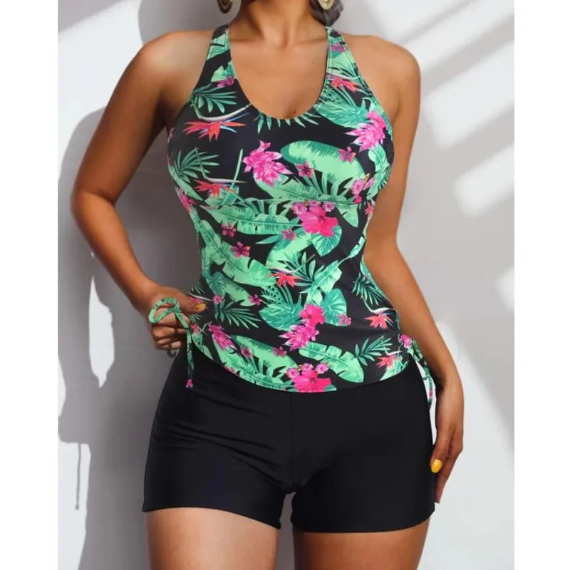 Summer 2024 Swimsuits Closed Tankini Sets Female Swimwear Push Up Beach Wear Two Piece Bathing Suits Pool Women's Swimming Suit Vedee