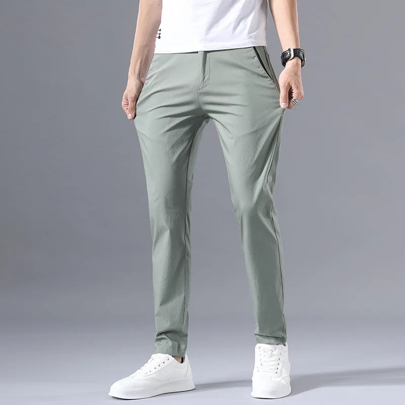 2023 New Men's Slim Fit Ice Silk Chinos & Khakis Trousers, Spring and Summer Trendy High-End Stretch Business Casual Pants Vedee