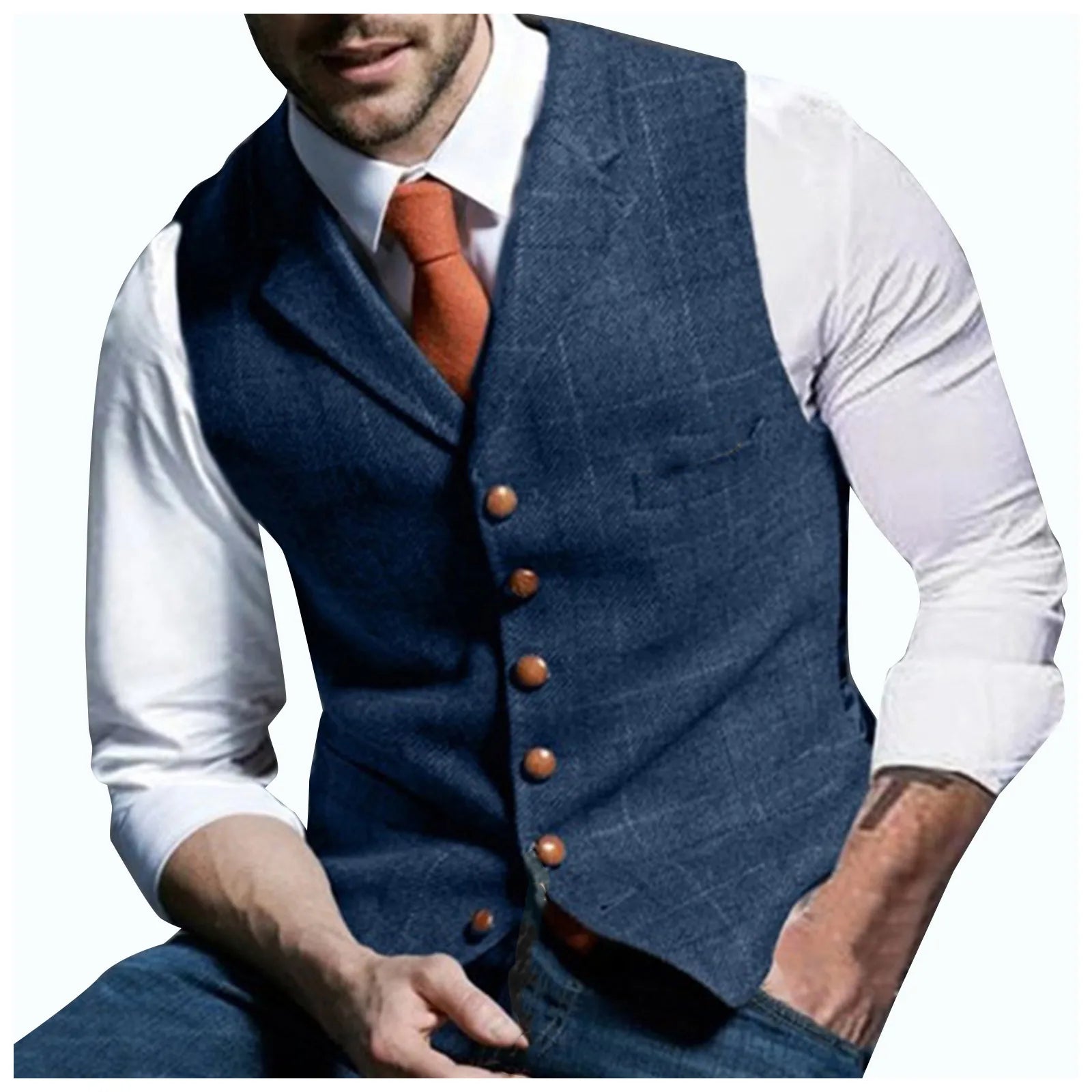 Men's Casual Classic Suit Vest V Neck Herringbone Tweed Slim Fit Business Waistcoat For Wedding Men's Lapel Plaid Vest Vedee