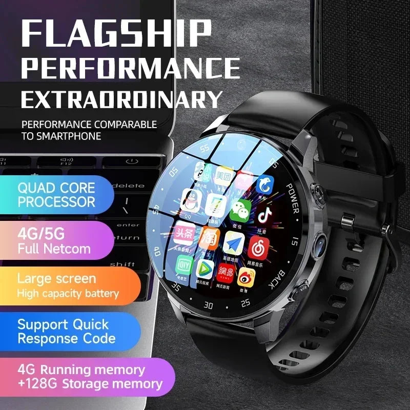 4G NET NEW H18 Global Android Smartwatch Men Dual HD Camera Full Touch Screen HeartRate IP67 Waterproof Smart Watch 64G SIM call Vedee