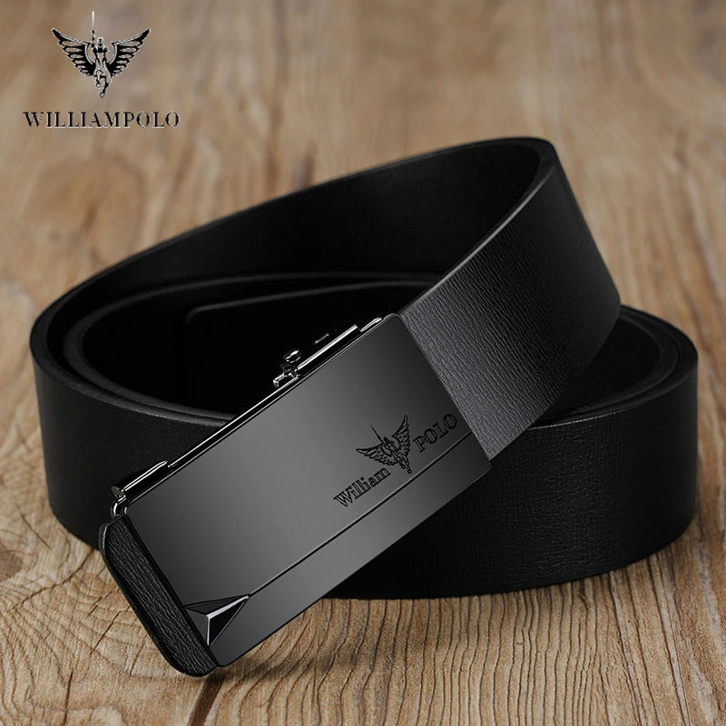 WILLIAMPOLO Famous Brand Belt Men Top Quality Genuine Leather Luxury Designer Male Automatic Buckle Belts For Men 105-130cm Vedee