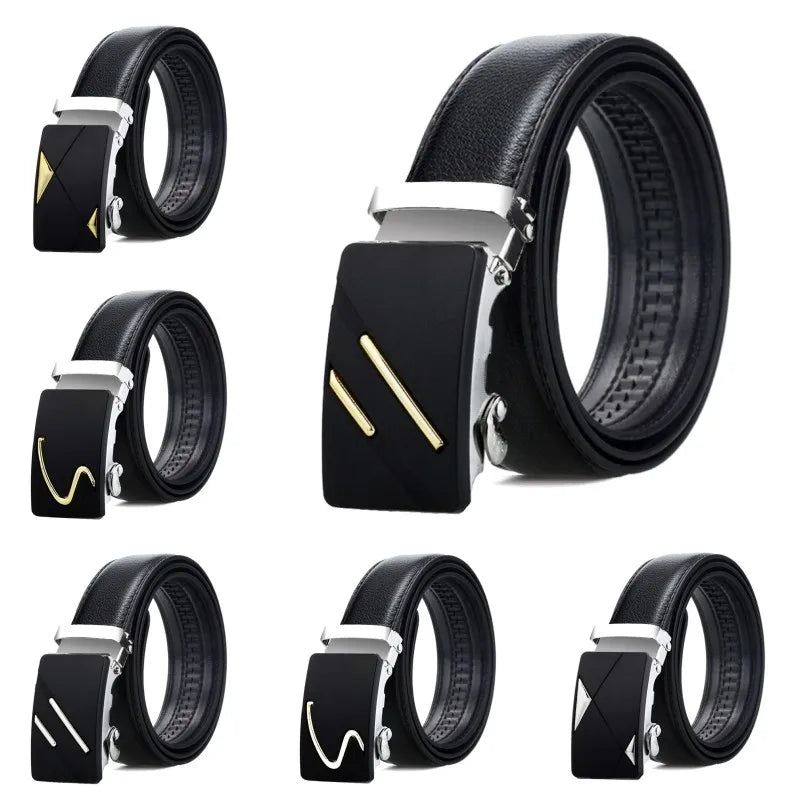 New Men's Automatic Buckle Belts PU Leather No Buckle Waist Belts Gold Silver Men Alloy Casual Strap Jeans Belt Waistband 120cm Vedee