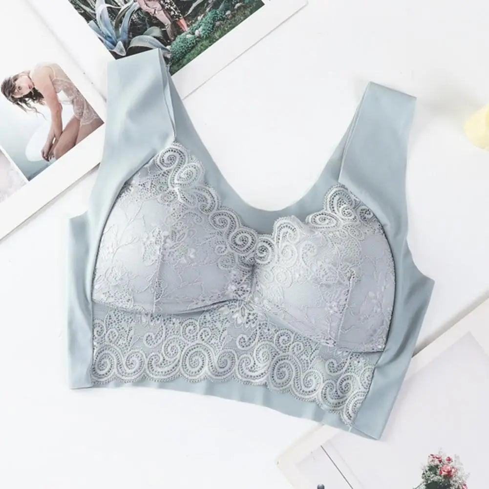 Breathable Nylon Bra Comfortable Lace Bra with Wide Shoulder Straps Seamless Breathable Supportive for Women's Yoga Sports Vedee